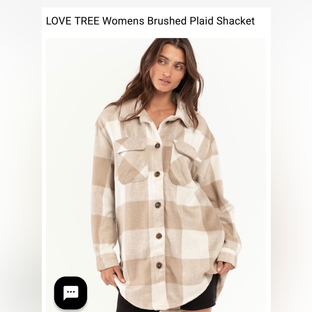 Love Tree Shacket/Flannel Jacket. Tan and Cream, size small. EUC
